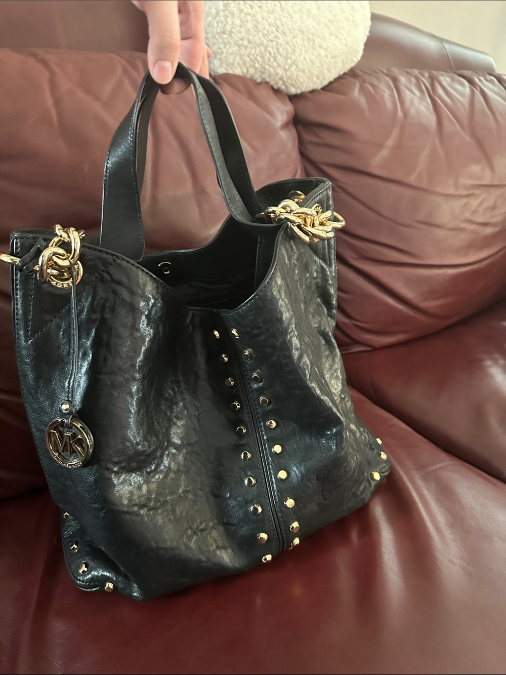 Vintage Michael Kors Black Studded Leather Tote Bag